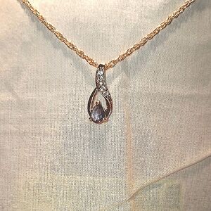 19" Gold-tone necklace purple glass stone